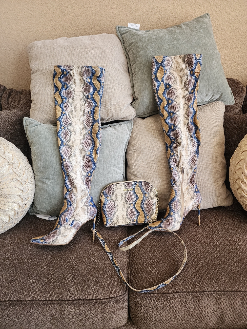 Steve Madden DOMINIQUE Snake-Print Knee-High Stiletto Boots